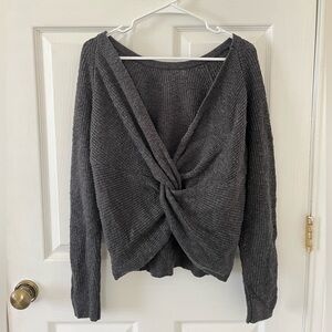 Aerie Charcoal Twist-Front V-Neck Sweater